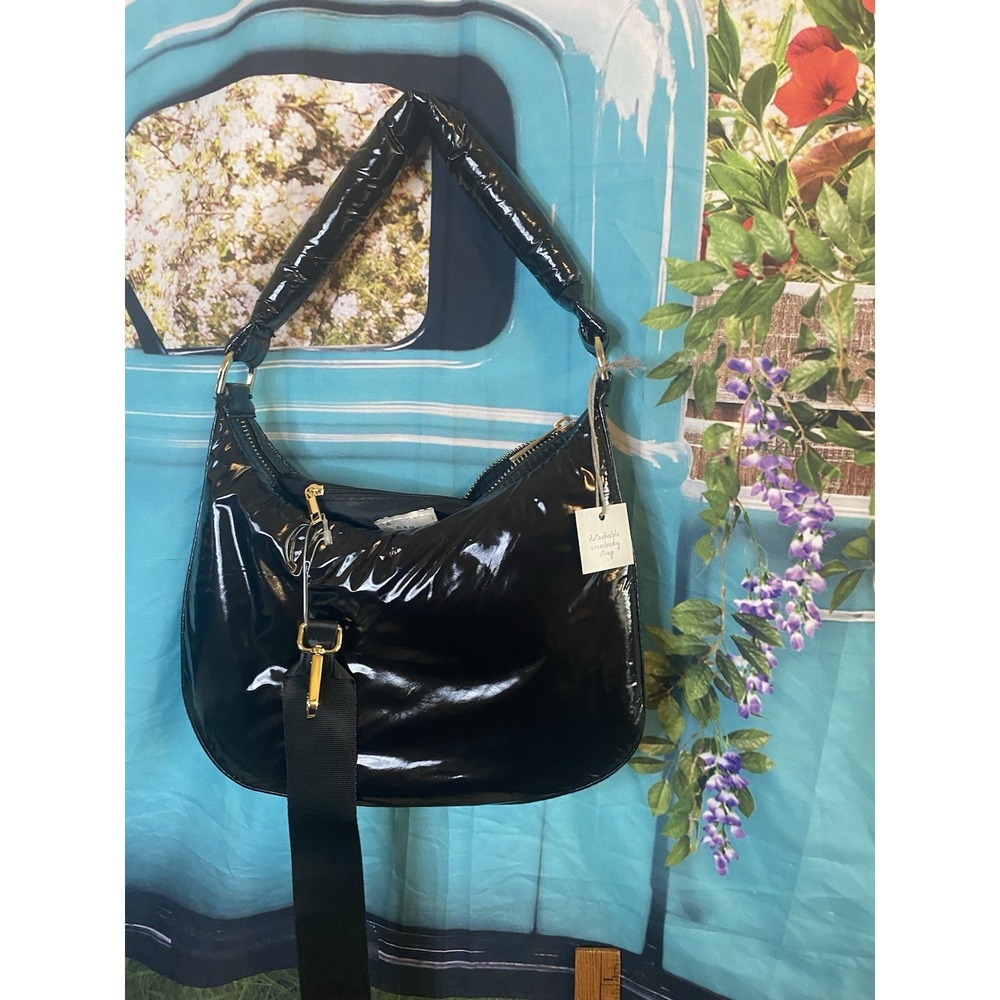 A New Day Modern BLACK Recycled Nylon Detachable Crossbody Strap Hobo Hand bag